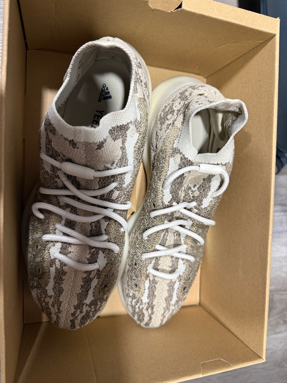 Yeezy Athletic Sneakers in Cream and Brown Pattern